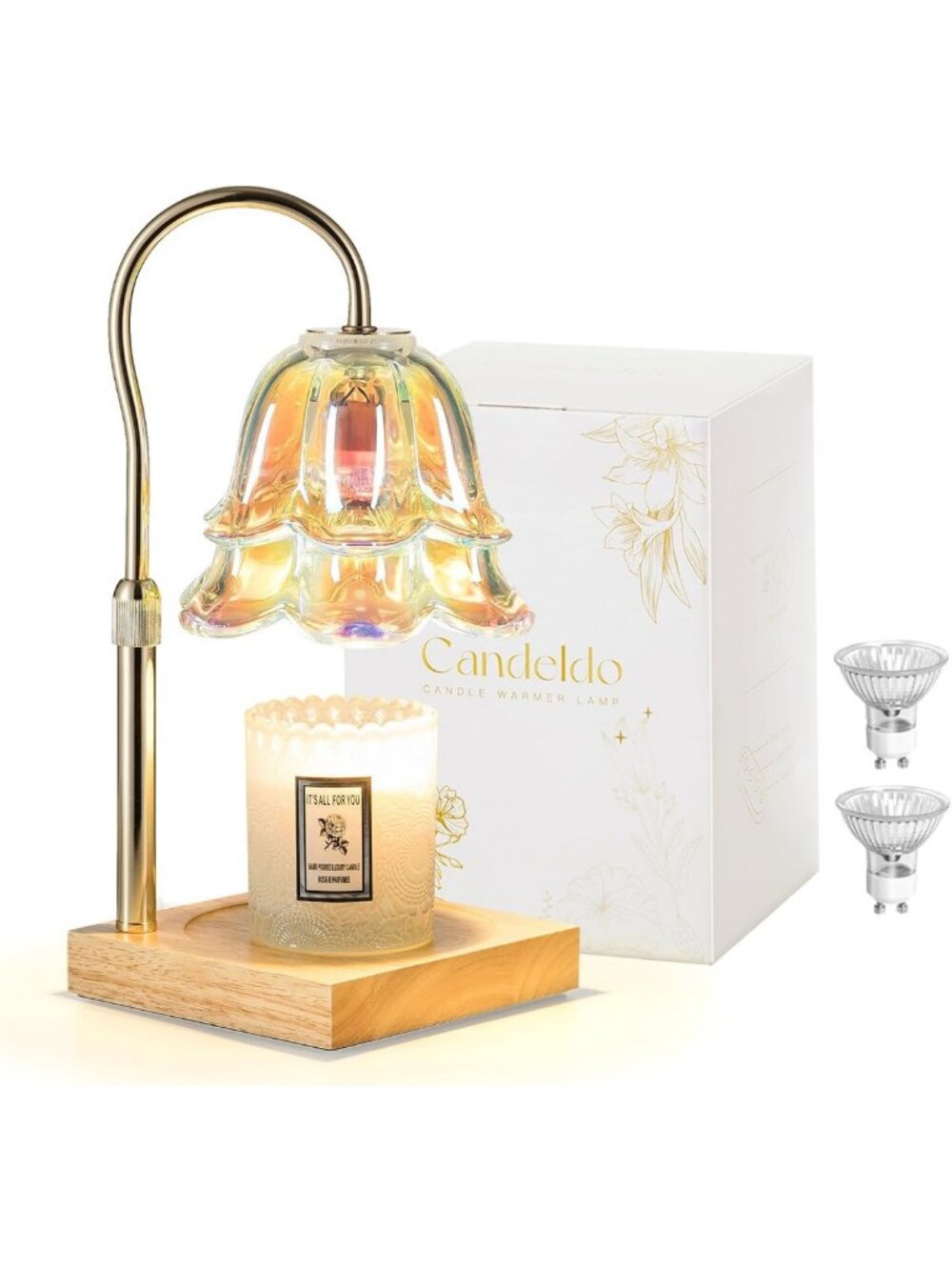 Iridescent Floral Glass Candle Warmer Lamp with Timer - Elegant Home Decor